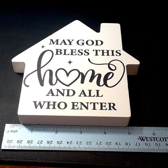 House Shaped Wood Block: May God Bless This Home and All Who Enter - Lot of 2 - Picture 6 of 8